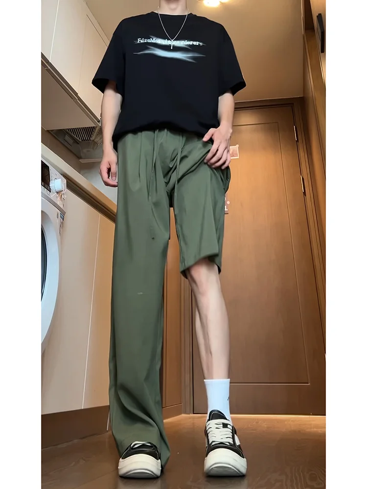 

Military een Ice Silk Men's Summer Thin Straight Leg Casual Pants Loose Wide Leg Qui Dry Lightweight Comfortable Leisure ...