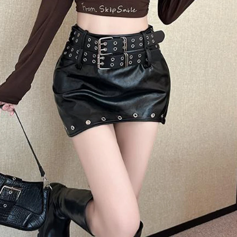 

2024 Autumn/Winter Design Sweet Cool Spicy Girl Style Versatile Short Half Skirt Savvy leather skirt korean style