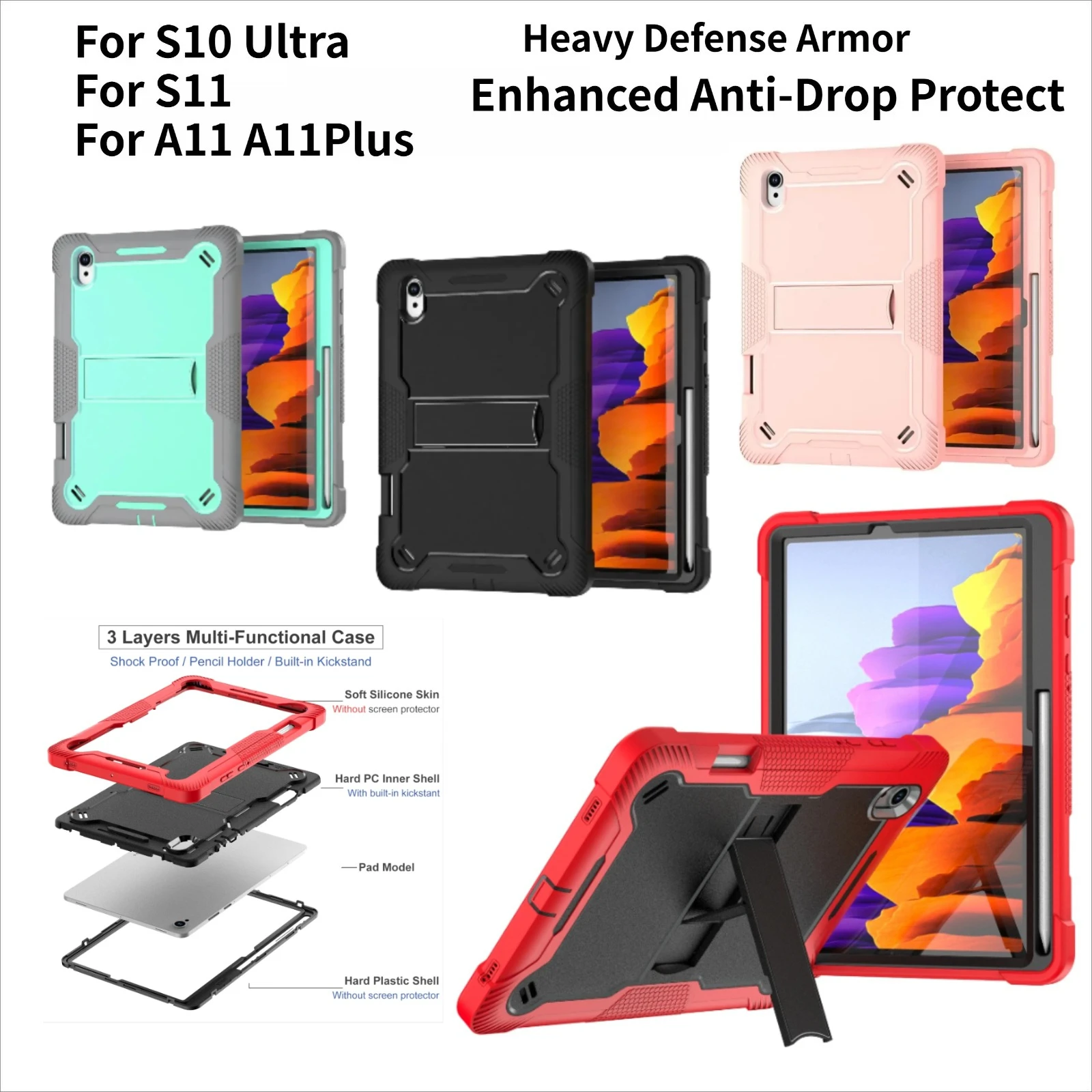 

Противоударный чехол-подставка Defender Armor Protect для планшетов Samsung Tab S11, S10 Ultra, A11+ (14.6, 12.4, 11 дюймов)