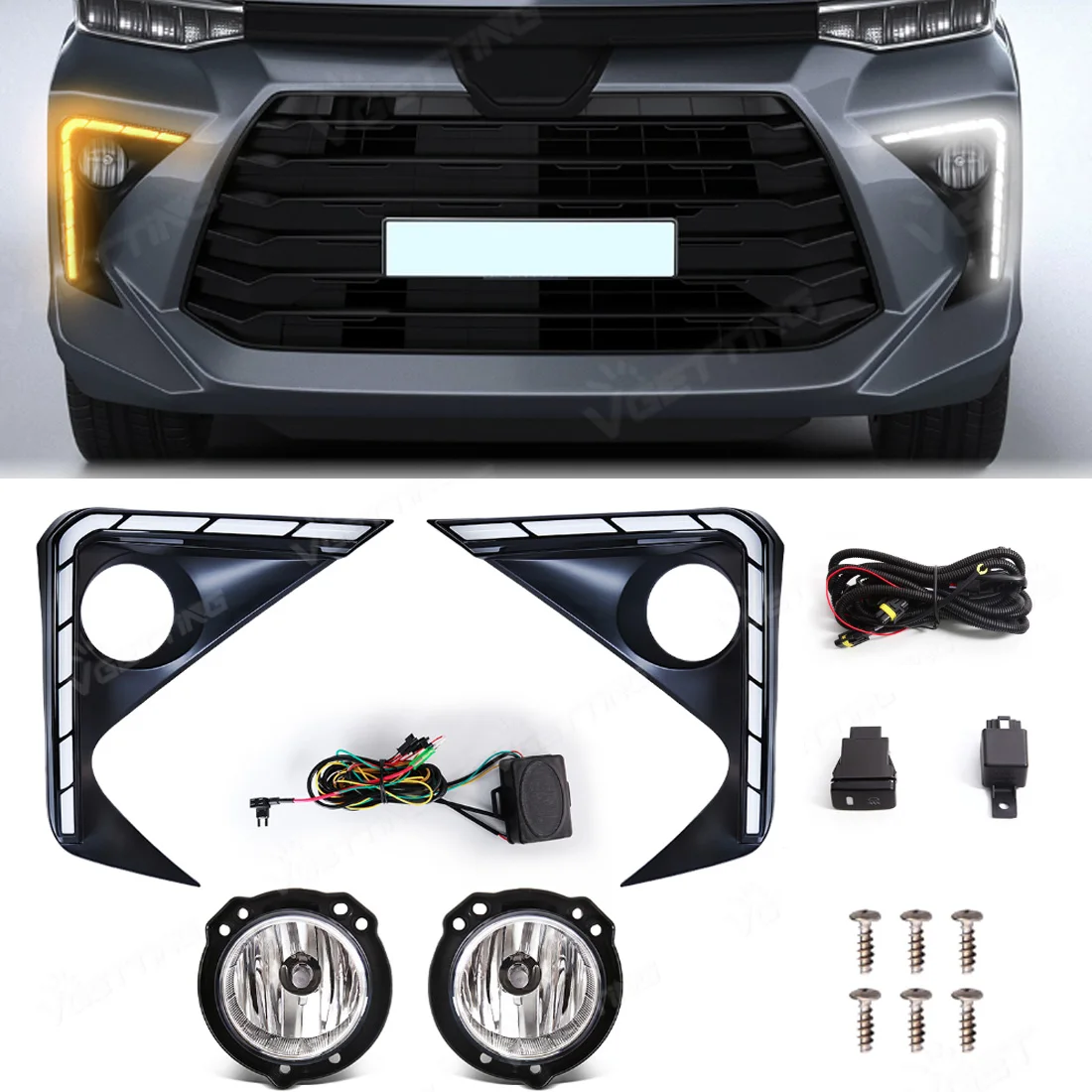 

For Toyota Avanza Veloz 2021 2022 2023 Car Fog Lamp Daytime Running Light Front Bumper Headlight Yellow White DRL Fog Light 12V