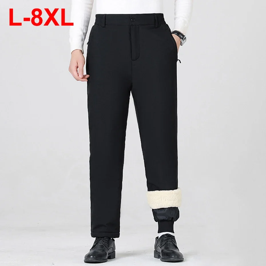 

Winter Pants Fleece Thicken Warm Pants Men's Casual Plus Size Loose Pants Black Joggers Trousers 8XL 7XL 6XL Male Clothing