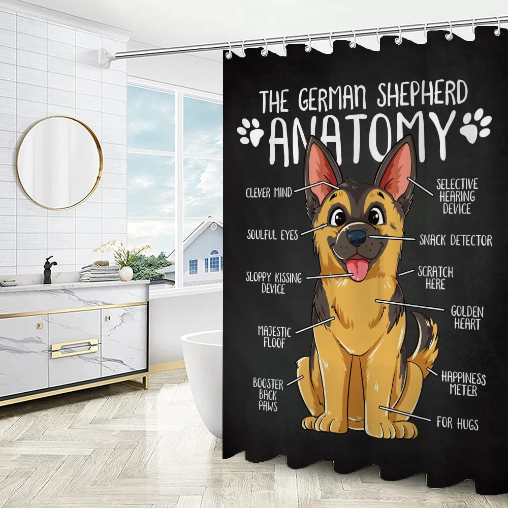 Dog Anatomy Shower Curtains for Bathroom Curtain for Quarto Folding Partition Accessories Bath Bedrooms Houses Rooms Waterproof