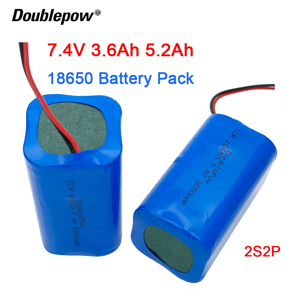 Bateria litowa Doublepow 7,4 V 18650 3600 mAh/5200 mAh akumulator płyta ochronna głośnika megafonu + wtyczka XH-2P