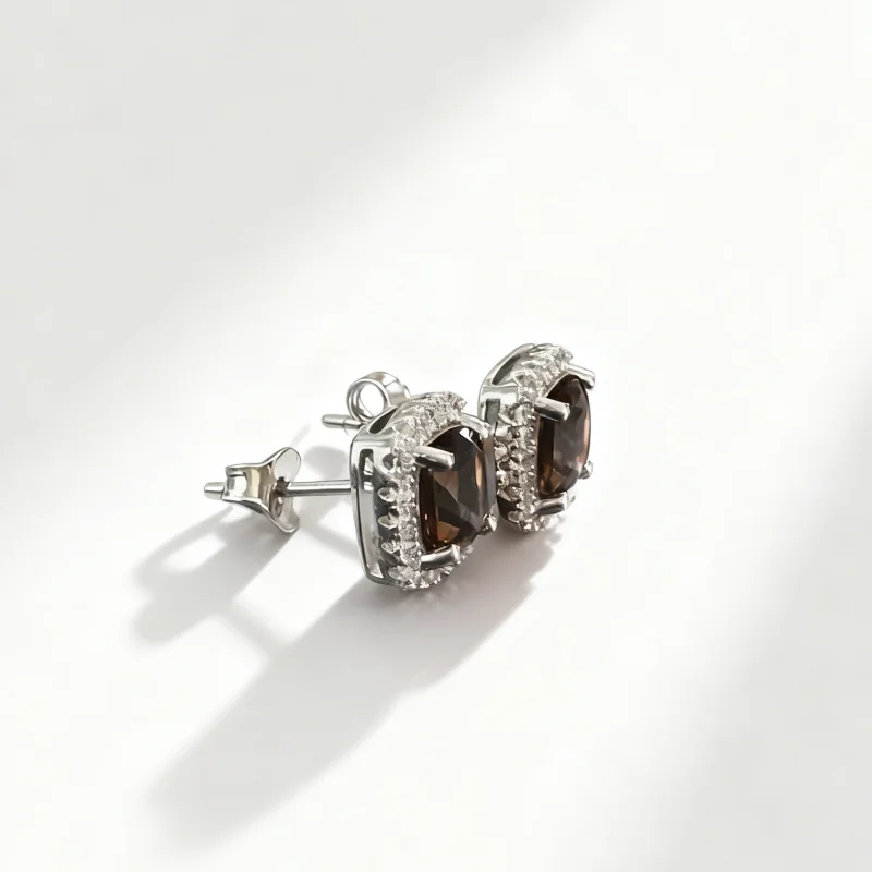SGARIT Earrings 925 Silver Jewelry 6.5mm Cushion Shaped Natural Tea Crystal Stud Earrings are Fashionable and Elegant view 3