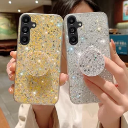 Shiny Glitter Gypsophila phone holder Case For Samsung Galaxy A15 A25 A35 A55 5G Bling Gold Silver Foil Silicone Cover