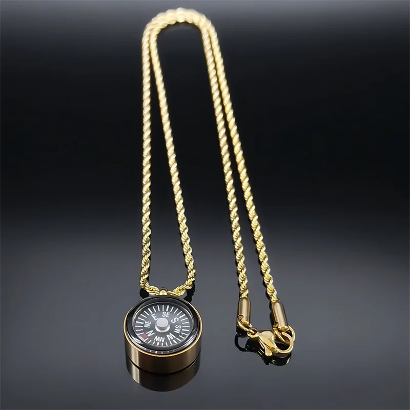 Mini Survival Compass Pendant Necklace Women Men Camping Hiking Pocket Compass for Outdoors Paracord Necklaces Jewelry N6132S08