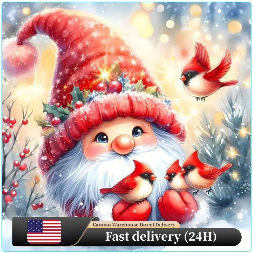 

Bird Gnome Printed Cross Stitch Kit 40x40cm DIY 11CT Thread Art Needlework Decor