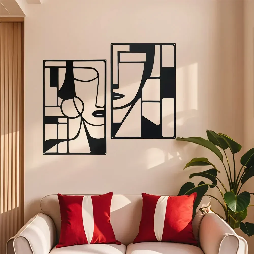 1PC Abstract Metal Wall Art - Easy to Install Hanging Geometric, Lines, Shapes, Artistic, Bedroom, Blacksmith, Handcrafted Decor