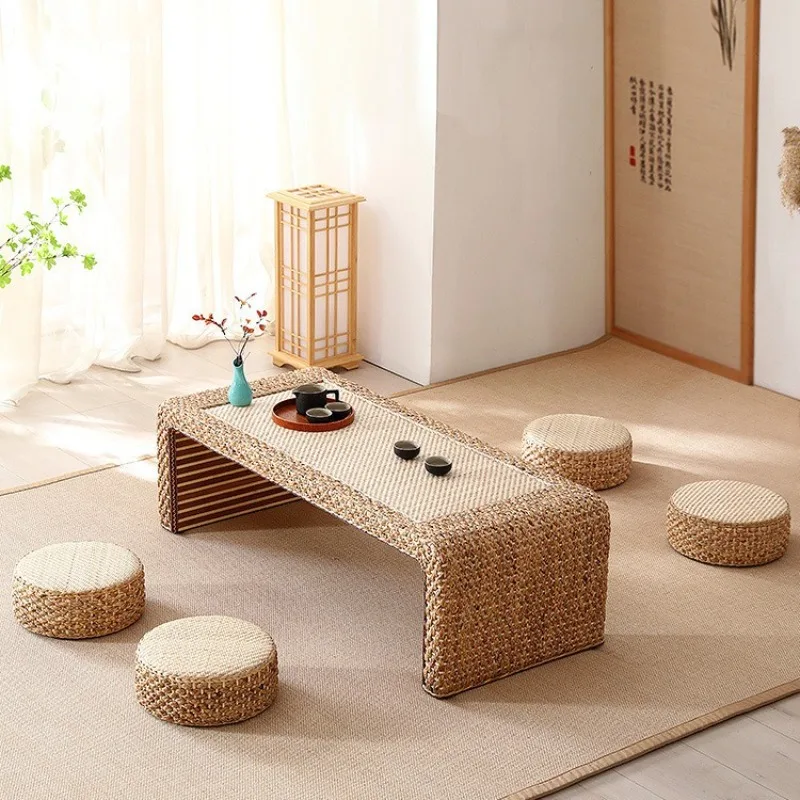 Tatami coffee table floor low table rattan coffee table Japanese zen kang table balcony table bay window table household