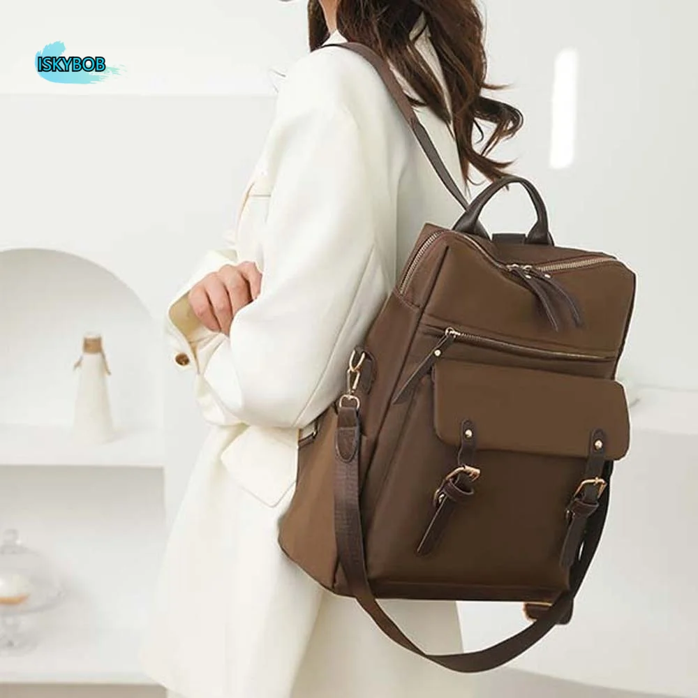 

Elegant Soft Nylon Backpack Multi-pockets Korean Style Anti-theft Design Backpack Multi-purpose Solid Color Casual Mom Daypack