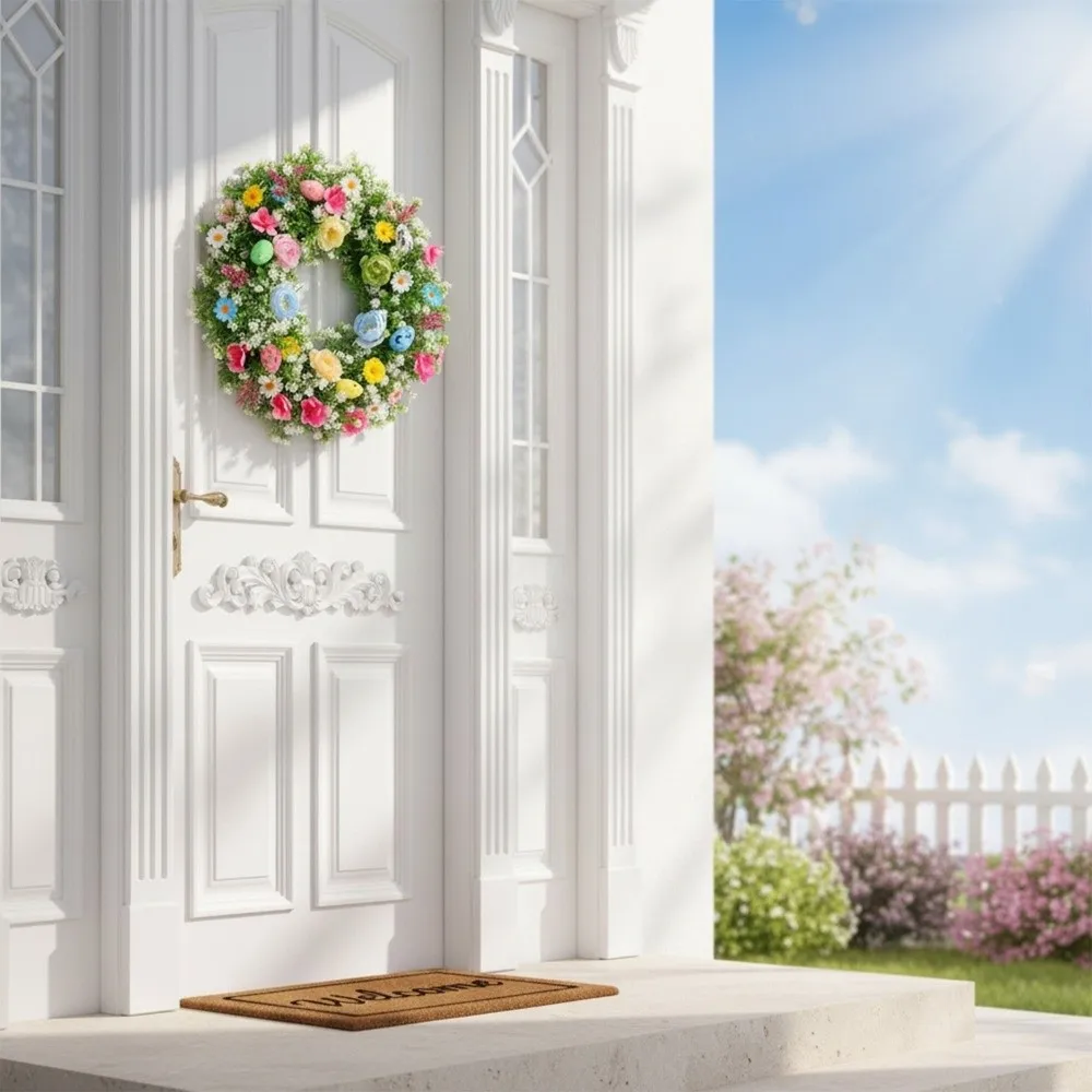 

Plastic Easter Decoration Wreath Simulated Plant Lifelike Spring Floral Wreath Faux Flowers Handmade Artificial Wreath