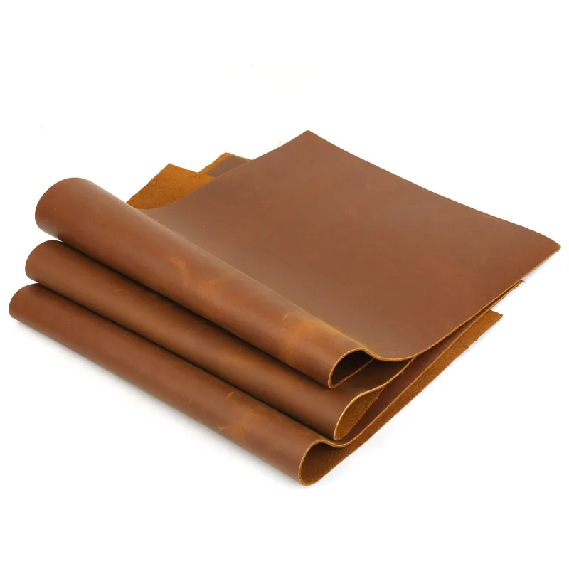 جلد الحصان المجنون باللون الأصفر والبني بسمك 2 مم من جلد البقر الصلب، طبقة علوية مصنوعة يدويًا، دفتر الأستاذ المصنوع يدويًا، شمع زيتي متغير اللون