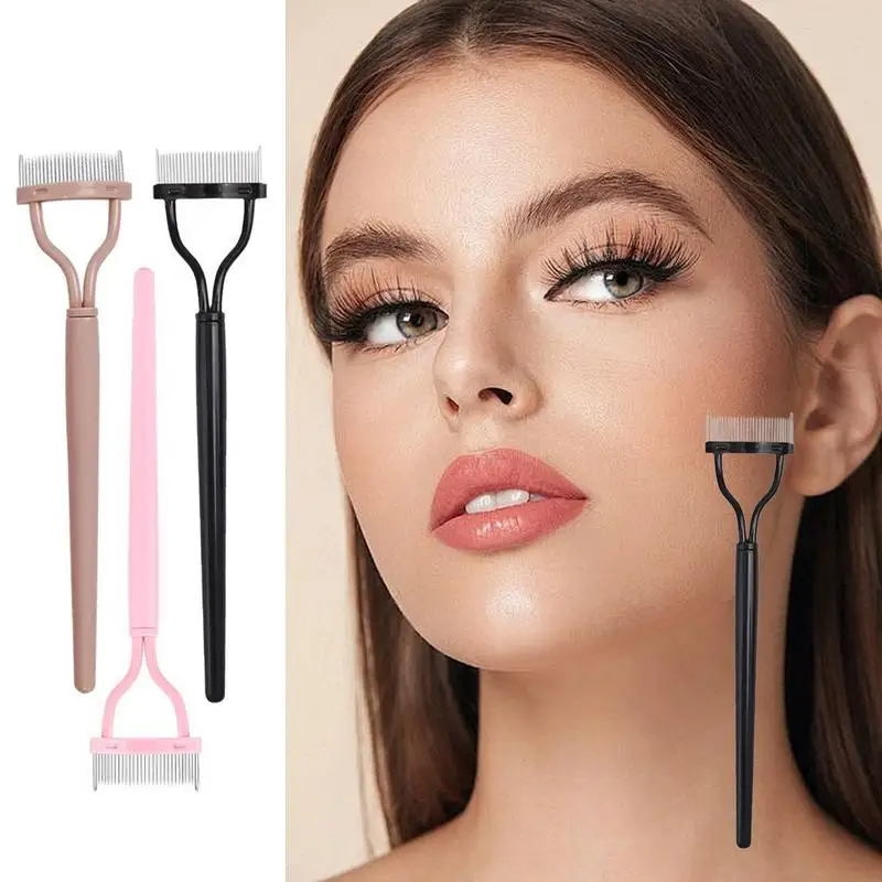 جديد رمش فاصل الأسنان المعدنية مستقيم رمش بكرة الشعر الجمال ماكياج الفولاذ رمش فرشاة مشط ماسكارا حليقة ماكياج أداة #3