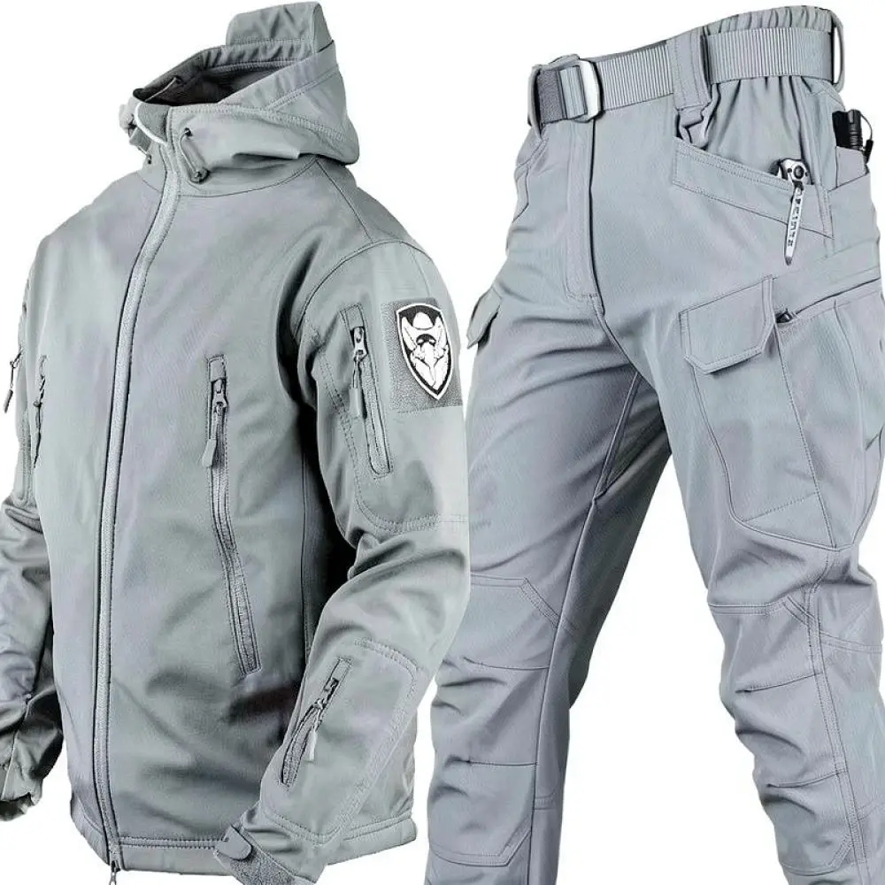 Waterproof Outdoor Softshell Jacket Pants Set Winter Thick Warm Tactical Fleece Camouflage Hiking Fishing Clothing