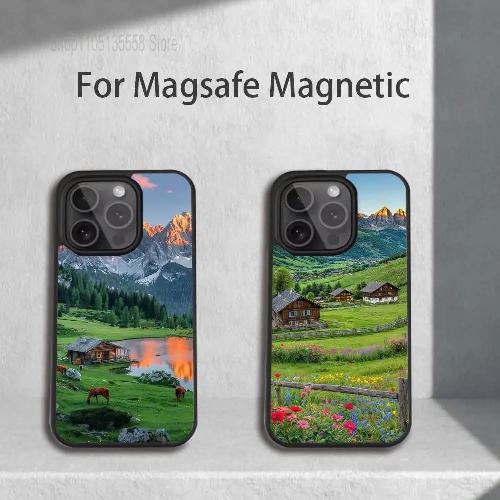 

Дорожный чехол для телефона с пейзажем горы для iPhone 17,16,15,14,13,12,11, Pro, Max, Plus, Mini,SE4,E с магнитной беспроводной зарядкой Magsafe