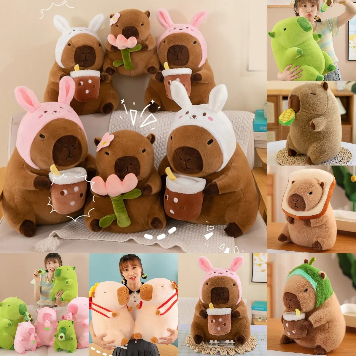 Capybara Plush Toy Simulation Capibara Cosplay Unicorn Dinosaur Dress Boba Bread Fruit Food Decor Birds Bubble Stuffed Animals