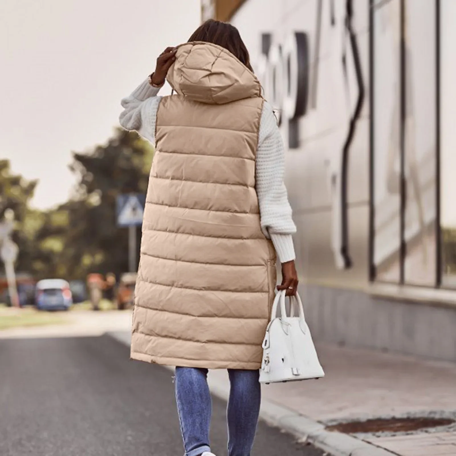 Women Oversize Parkas Winter Warm Cotton Padded Puffer Vests Long Vests Autumn Hooded Coats Down Jacket Overcoat