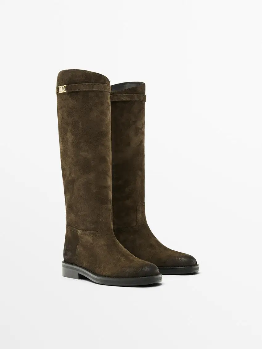 

Модные высокие рыцарские сапоги из коровьей замши из натуральной кожи с поясом, декоративный дизайн синего цвета, утягивающие женские сапоги