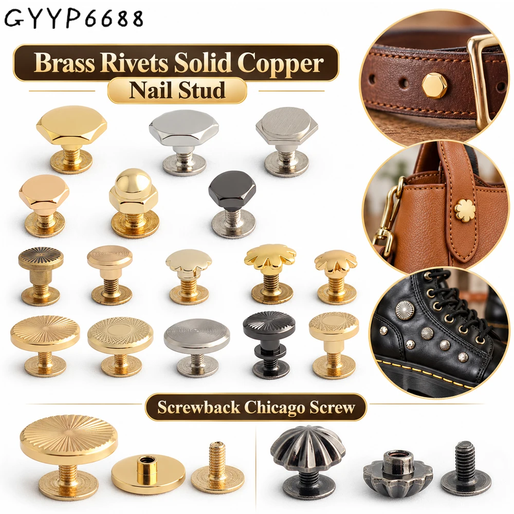 10/50/100PCS Metal Leather Craft Solid Nail Bolt Round Head Screws For Luggage Clothes Handbag Strap Notebook Rivets Accessories