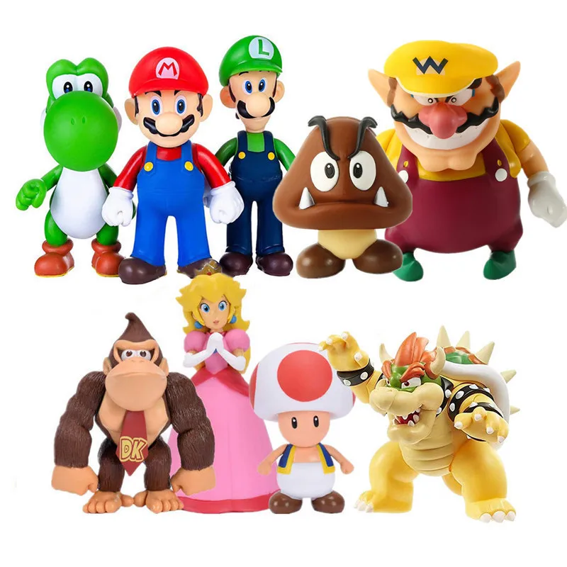 

Original Super Marios Bros Action Figure Luigi Yoshi Donkey Kong Model Doll Anime Collection Ornaments Souvenir Children Gifts