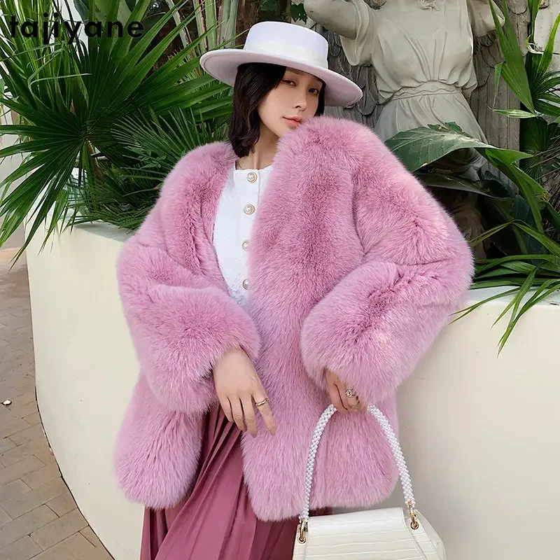 

Tajiyane Real Fox Fur Coat Women Luxury Winter Mid-length Fox Fur Jacket Korean Style Pink Fur Coats Black Jackets Veste Femmes