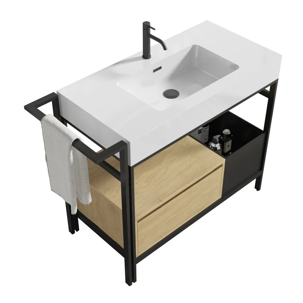 

36inch industrial stylemodular bathroom vanity with sturdy metal frame,easy toclean artificial stone basin,no drainage andfaucet