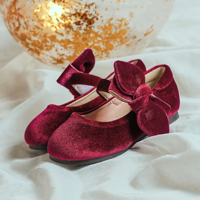 Fashion Baby Girl Princess Velvet Bow Shoes Elegant Child Flat Shoes Soft Bottom Spring Autumn Winter Party Birthday baby Shoes