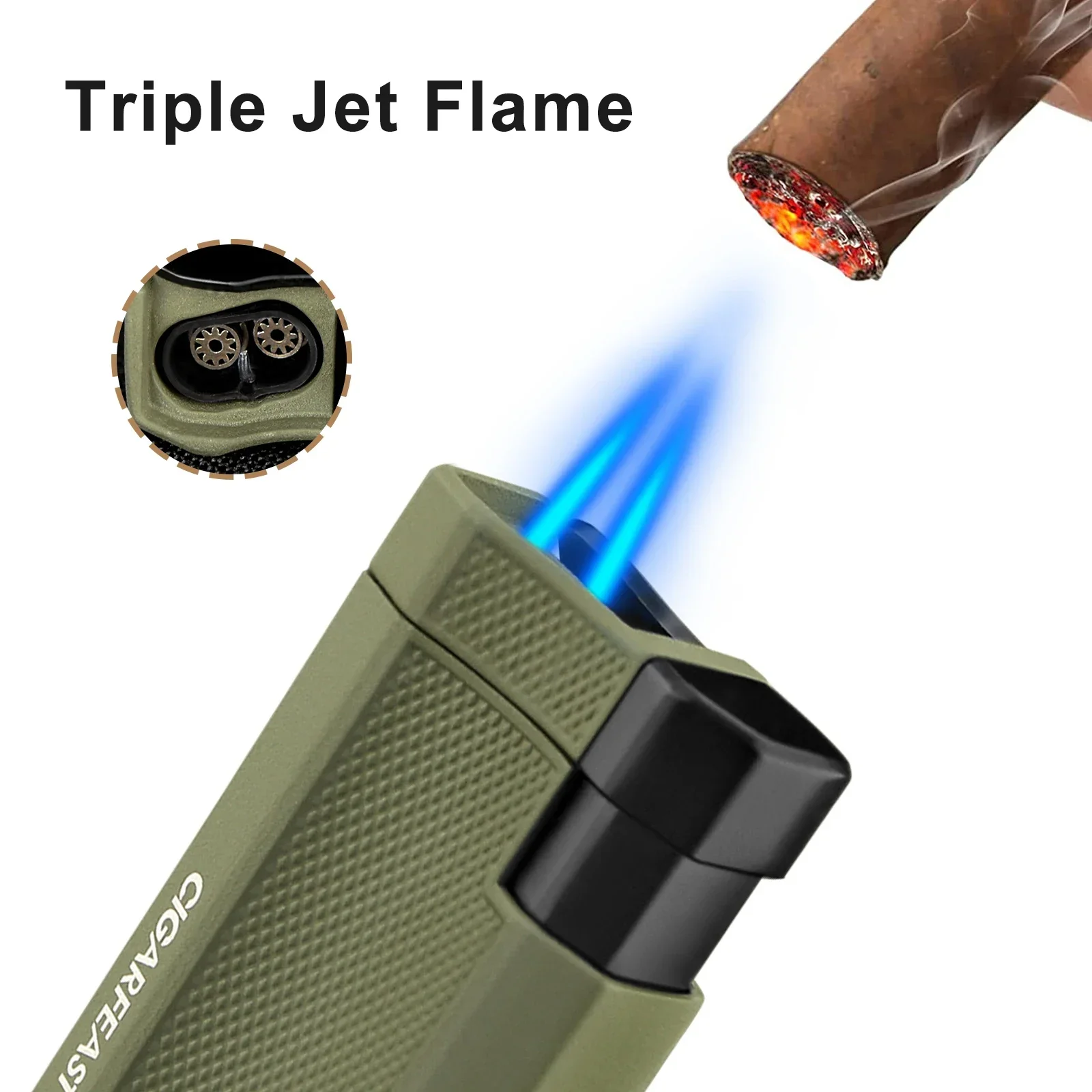 CIGARFEAST Windproof Cigar Lighter 2 Jet Torch Blue Flame Gas Butane Lighters with Gift Box Cigar Holder Smoking Accessories