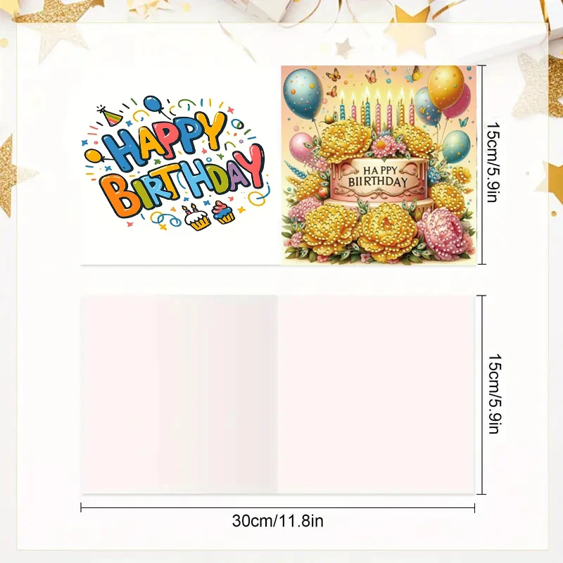 6-Piece/Set DIY Diamond Painting Birthday Card Set, Featuring Unique Flower, Bird, and Pattern Designs, Rhinestone Diamond Paint