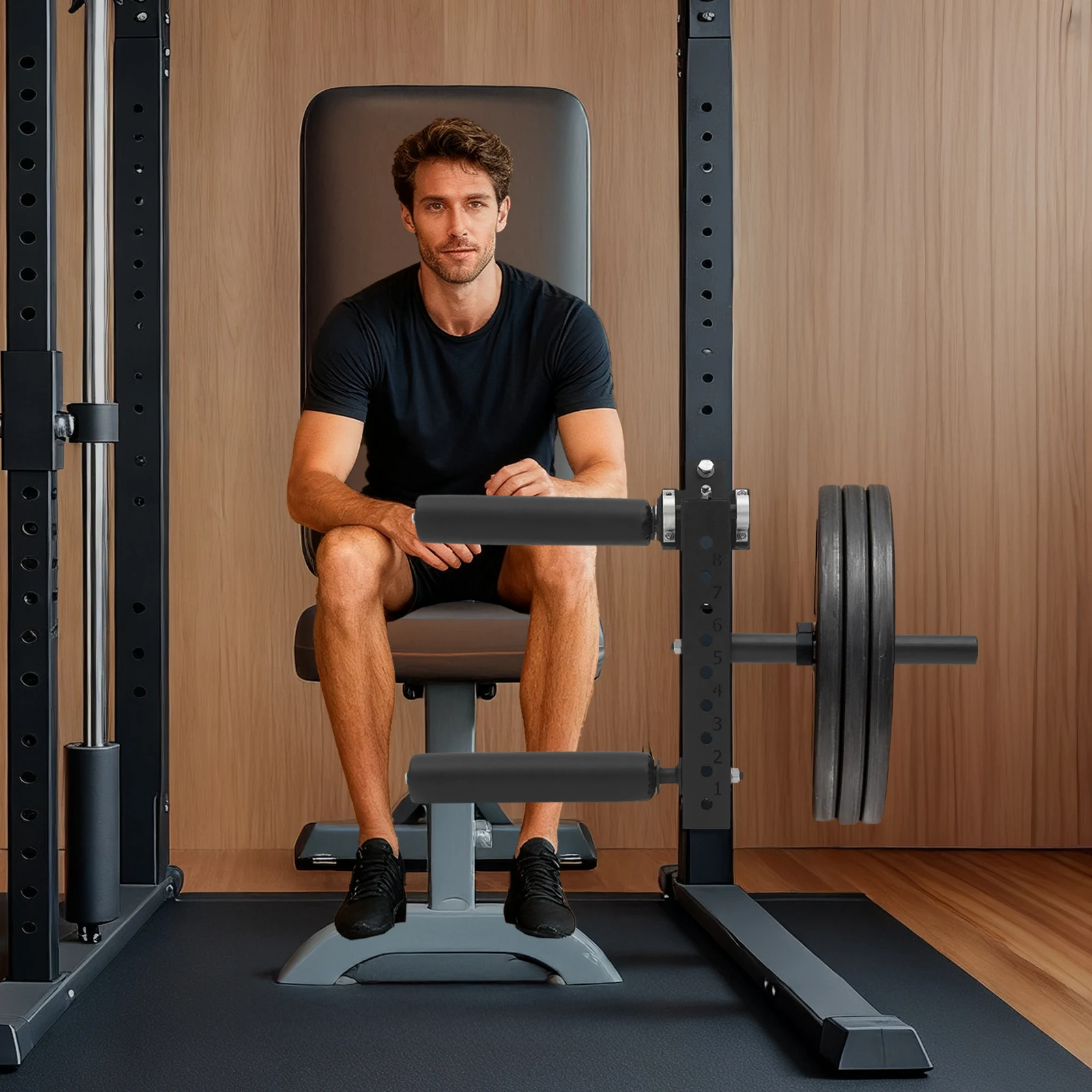 Machine d'extension et de curl des jambes montée sur rack de 16 mm, réglable en 8 positions, en acier au carbone Q235, équipement d'entraînement des jambes, capacité de charge de 120 kg, rouleau en mousse, outil d'entraînement des jambes pour la maison, la salle de sport, le bureau, entraînement de la force du bas du corps