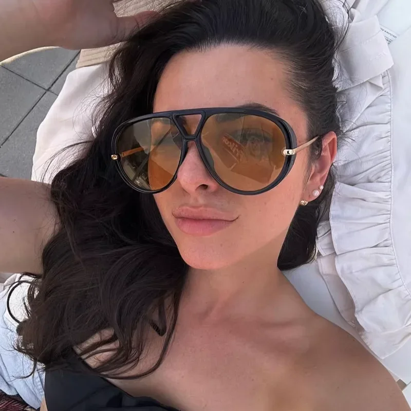 خمر النظارات الشمسية المتضخم النساء الرجعية العلامة التجارية إطار كبير نظارات شمسية الإناث أسود أصفر Ins نمط مربع نظارات Oculos دي سول #4