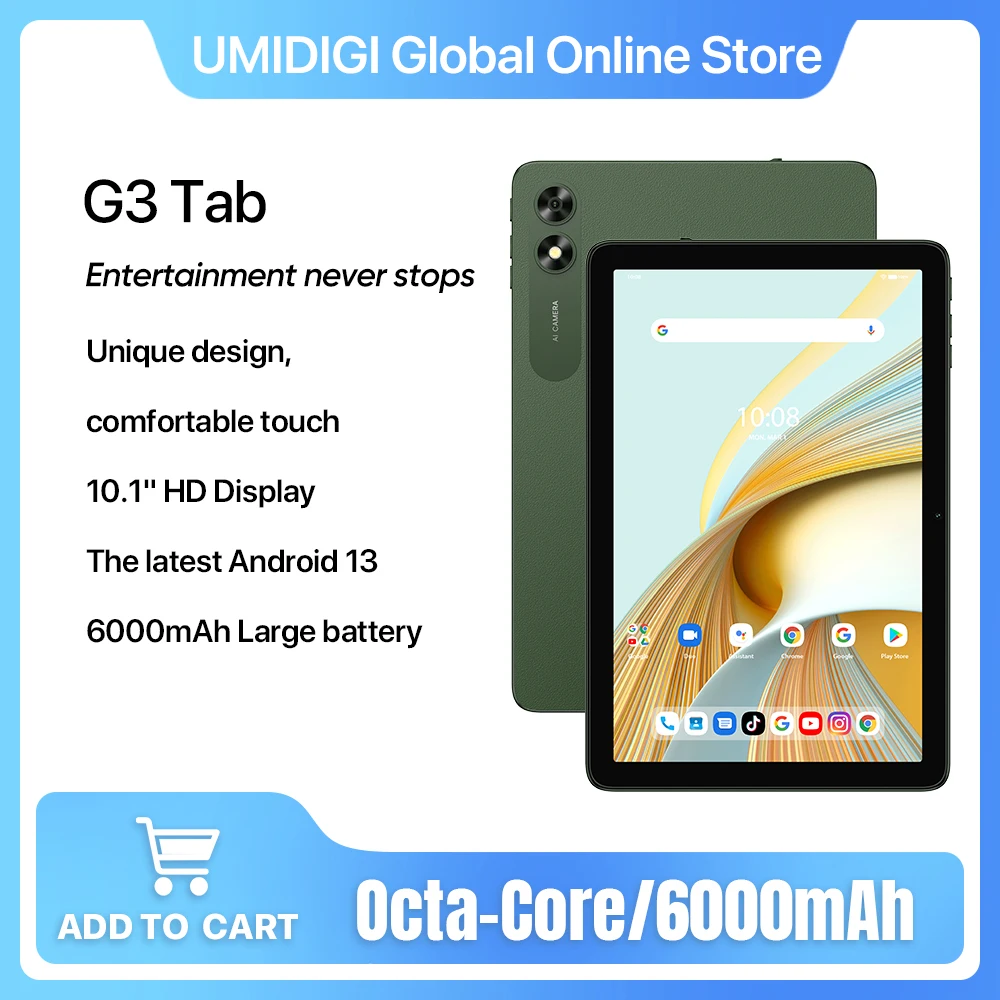 UMIDIGI G3 Tab Tablet Android 13 MTK Helio A22 6000mAh 10.1 "HD + 3GB + 32GB 8MP AI Camera Tablet de design exclusivo