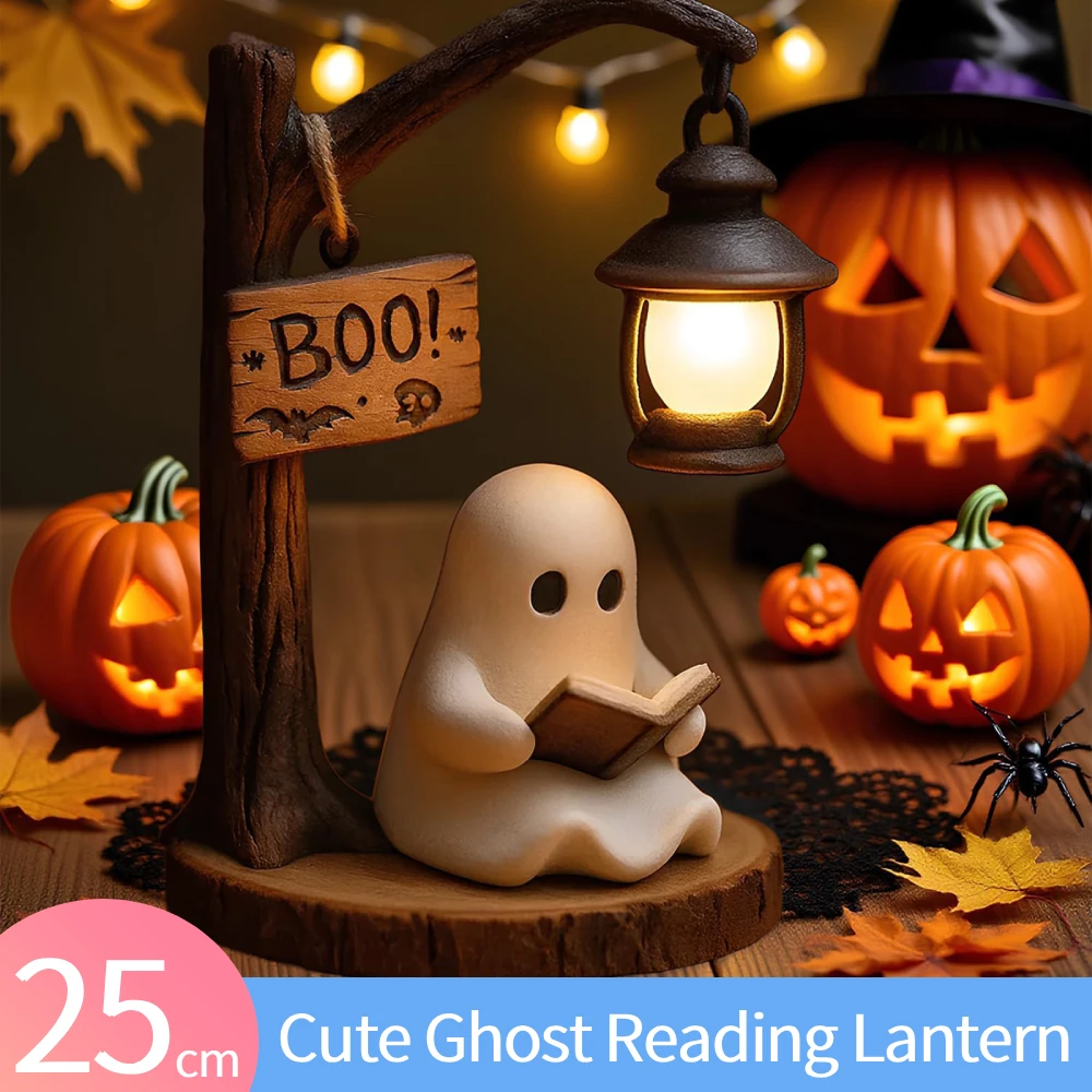 Ghost Reading Book Lamp Resin Halloween Ghost Night Light Halloween Ghost Reading Lamp Glowing Halloween Ghost Decorations