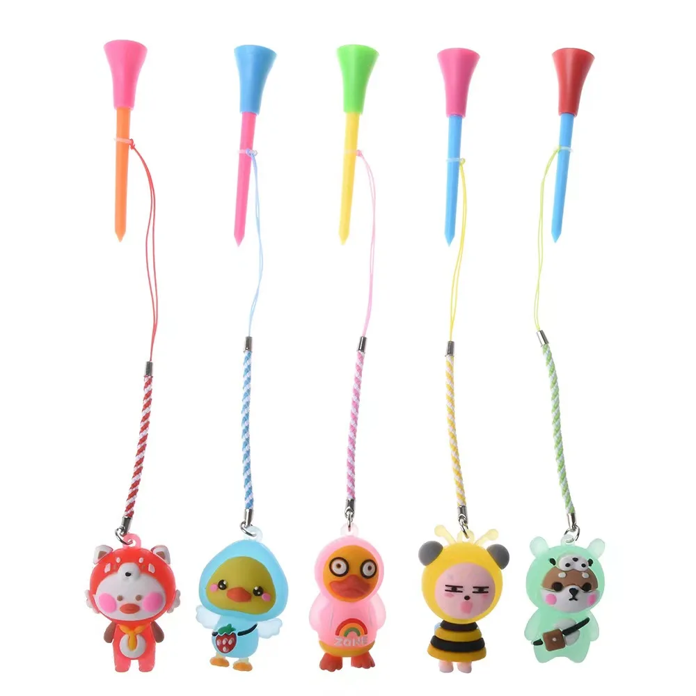 5pcs Golf Rubber With flash Tee With Cartoon Pattern Golf Ball Holder With Handmade Rope Prevent Loss Golf Accessories Golf Gift