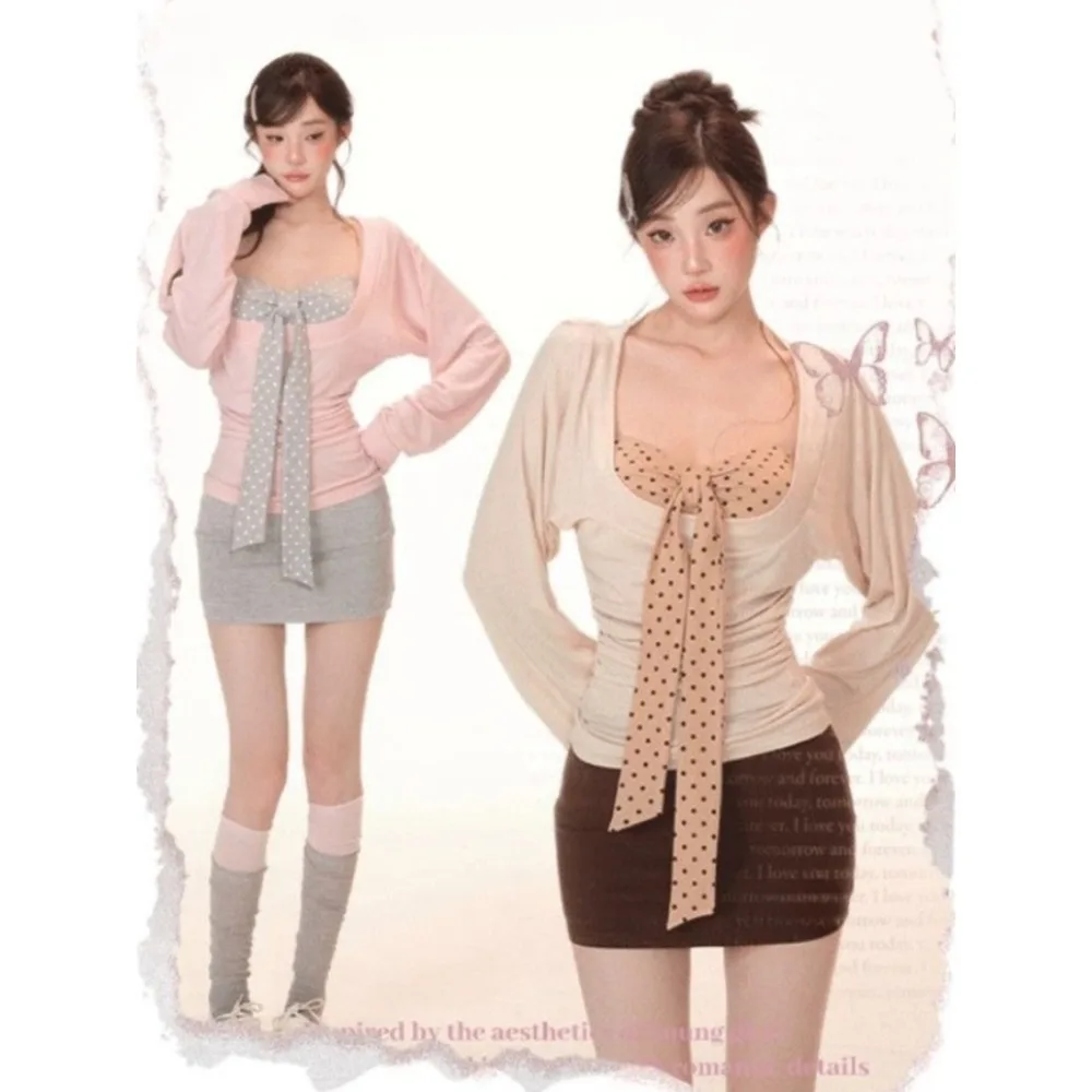 2026 Spring Vintage Blouse Suits Short Sleeve 2 Piece Set Women Retro Y2k Crop Top Blouse + Slim Vest Korean Fashion Clothing