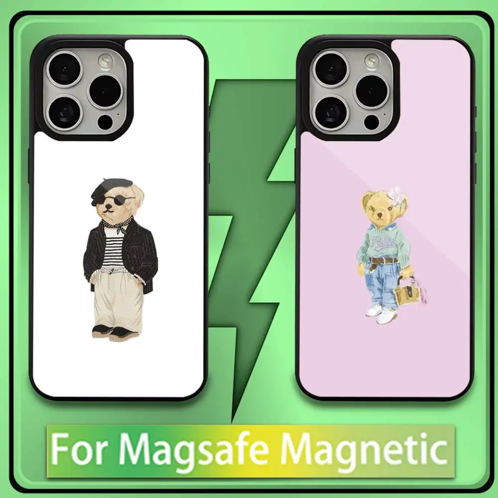 

Cartoon Bear P-PoloS Phone Case For iPhone 16,15,14,13,12,11,Plus,Pro,Max,Mini Soft Magesafe Magnetic Wireless Charge