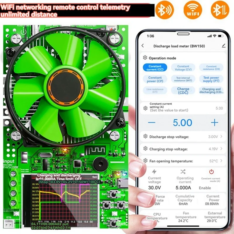 WIFI Adjustable Constant Current Electronic Discharge Load Battery Power Battery Internal Resistance Capacity Tester 25A