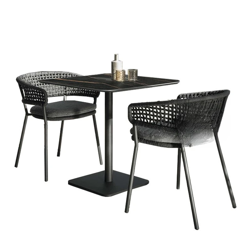 Mesas y sillas de exterior, mesa de comedor de losa de roca, patio, bar, cafetería, villa, terraza, muebles combinados nórdicos