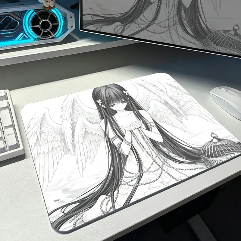 Japan Anime Angel Girl Tempered Glass Gaming Mouse Pad Reproduced Upgrade Coated Smooth Surface Custom Gamer FPS Gaming Desk Mat