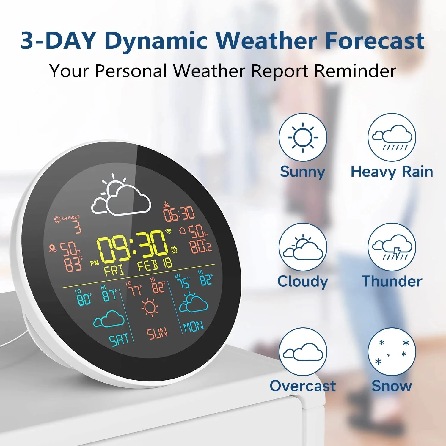 Tuya-Station Météo Intelligente Sans Fil, Hygromètre Therye.com, Jauge à Distance, Réveil, Prévisions Météorologiques à 3 Jours, WiFi