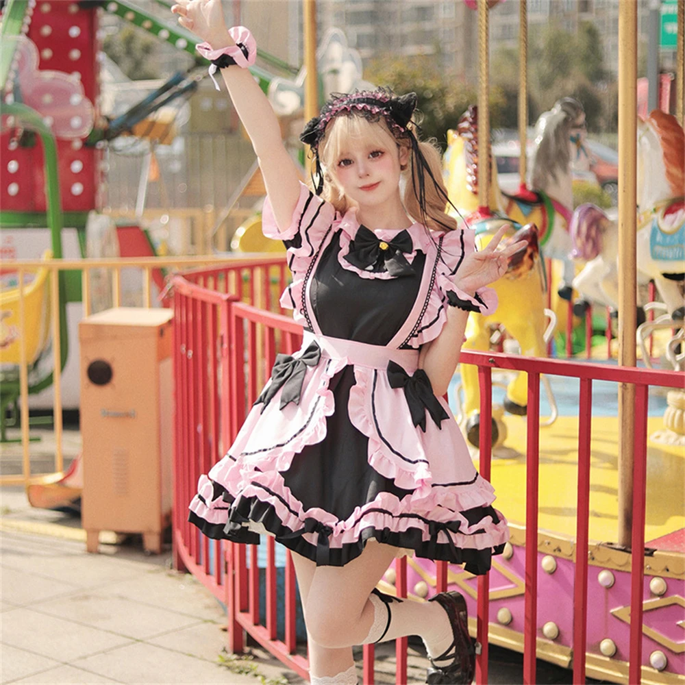 Halloween Cosplay Maid Costume Cute Sweet Cat Girl Lolita Ruffles Dress Anime Gothic Kawaii Carnival Party Role-playing Clothes