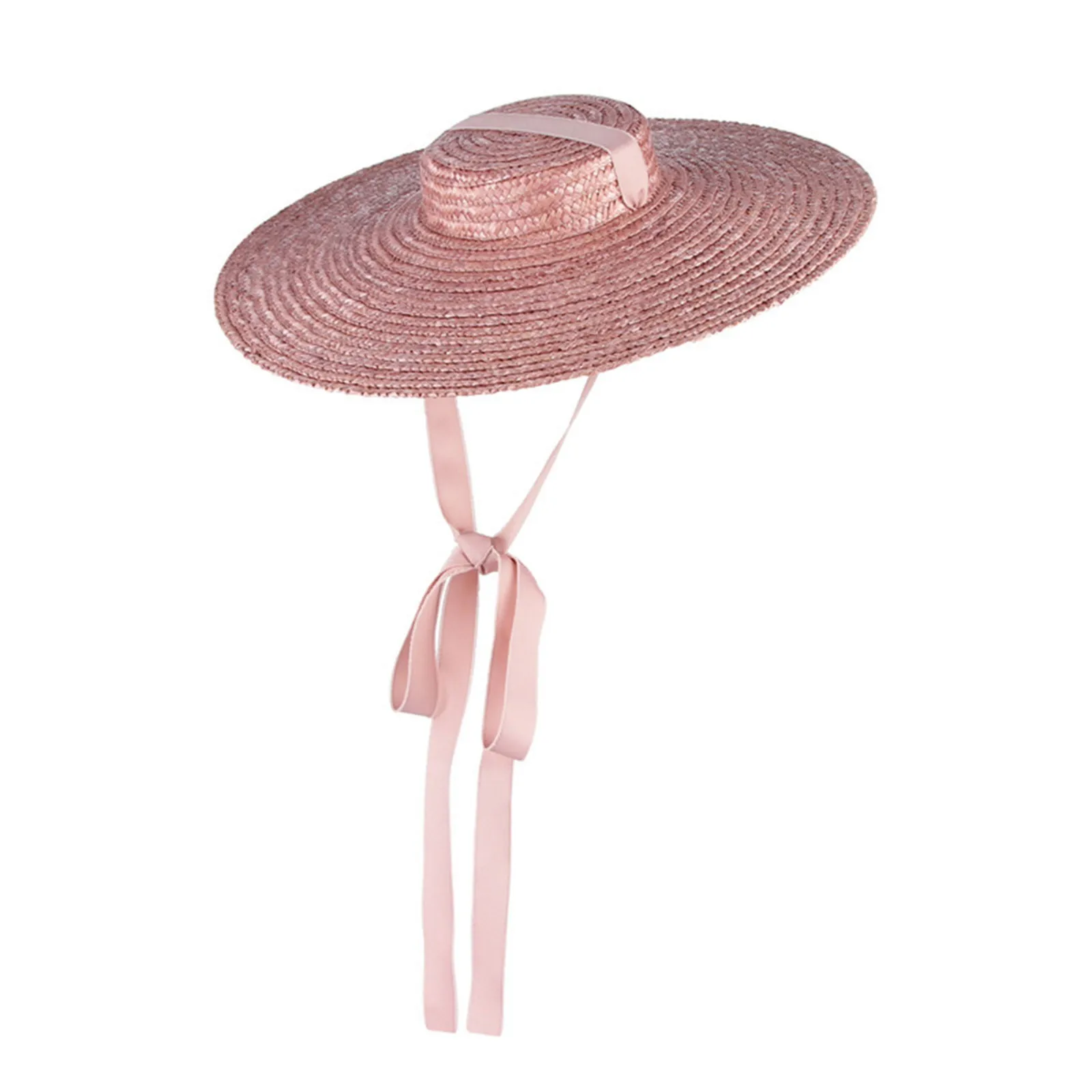 Summer Big Natural Straw Hats For Women  Wide Brim Boater cap Beach Visor Caps Elegant Long Ribbon Lace-Up Sun Hat