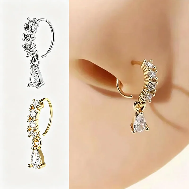 Accessoire de piercing pour femme, lot unique, boucle florale, boucle d'oreille spirale, anneau de nez en cristal CZ motif lune et papillon