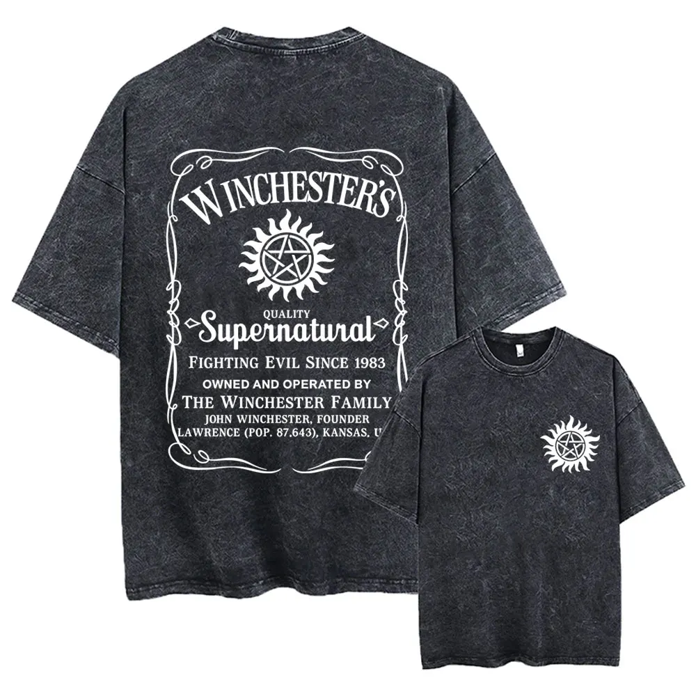 

TV Series Supernatural Vintage Washed T-shirt Men Women Gothic Retro Oversized T Shirts High Quality Cotton Cosplay Streetwear