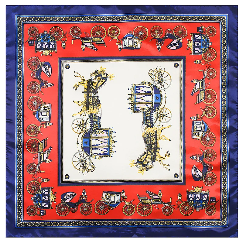 Twill Silk Scarf Woman Forest Animals Print Square Scarves Wraps Bandana Small Hijab Foulards Lady Tie Headband Neckerchief 60CM
