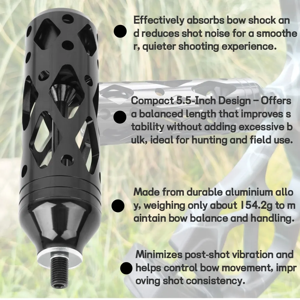 5.5 Inch Aluminum Alloy Hollow Riser Stabilizer Balance Bar Shock Absorber for Compound Recurve Bow Hunting Target Shooting