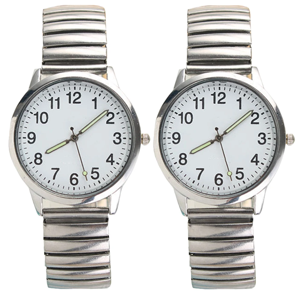 

2Pcs Quartz Luminous Watches Stylish Wristwatches Big Number Durable Hypoallergenic Night Light Fashion Gift Quartz Watches