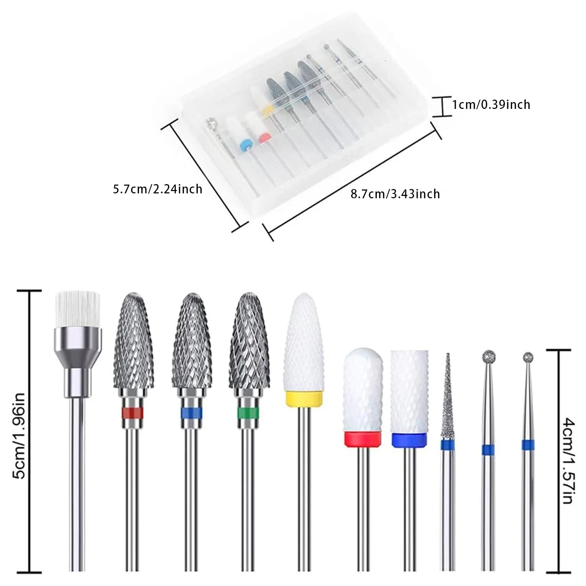 ネイルドリル用ネイルビット10個、セラミックネイルビットセット、アクリルキューティクルドリルビット、ネイル用カーバイドリムーバービット、brocas