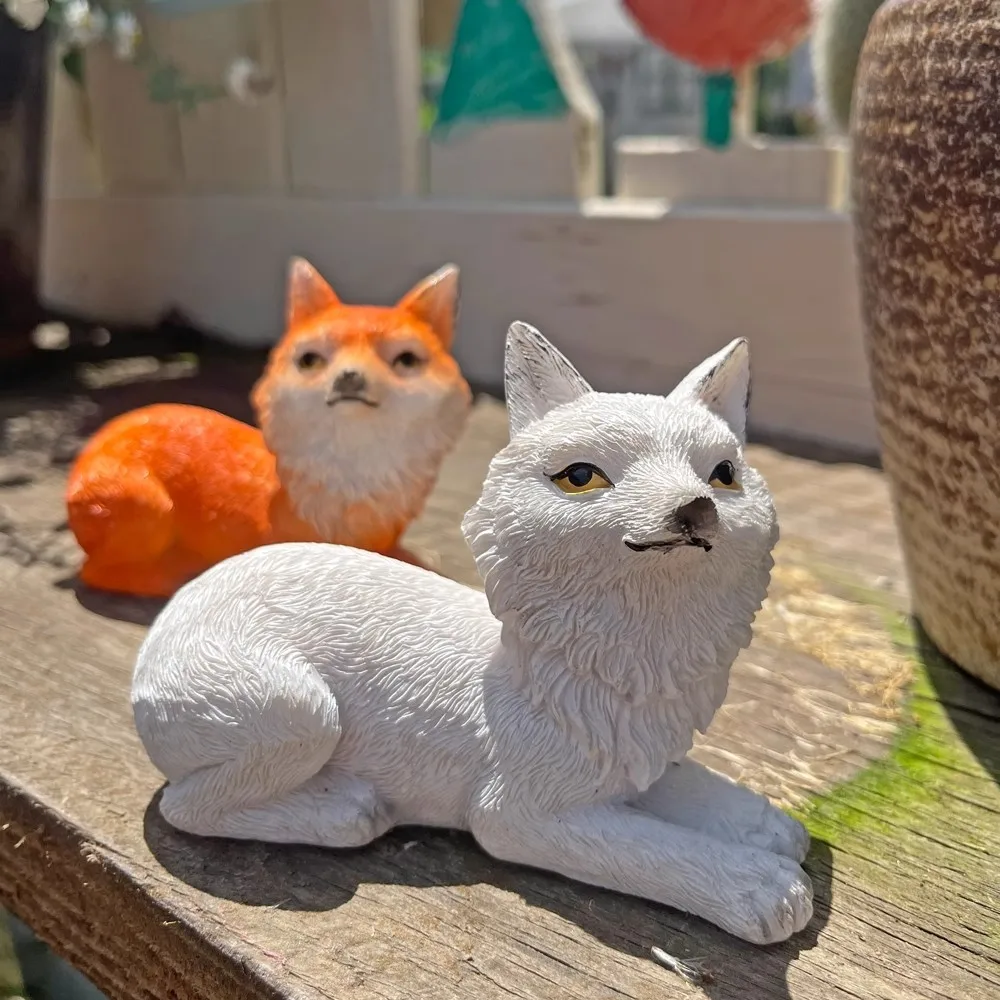 Mini Fox Ornaments Outdoor Garden Decoration Courtyard Landscaping Balcony Fleshy Decorations Resin Crafts DIY Micro Landscape