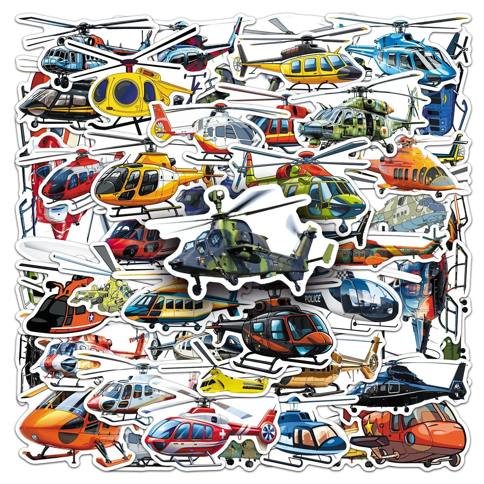 

50PCS Cartoon Helicopter Transportation Sticker DIY Creative Waterproof Decorative Skateboard Phone Case Laptop Luggage Stickers